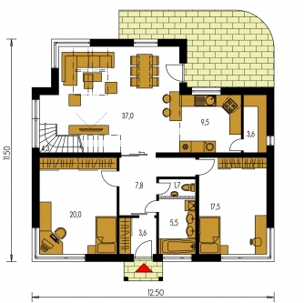 Spiegelverkehrter Entwurf | Grundriss des Erdgeschosses - BUNGALOW 33